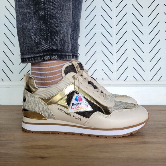 🤩Michael Kors Wilma Trainer Sz 7 Women Sneakers Brown Gold Casual Comfy Shoes🤩 - Picture 3 of 11